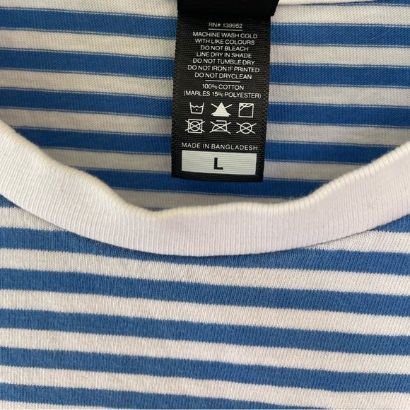 The Maine You Are OK Striped Blue and White T-shirt with Yellow OK Logo - Size L - Picture 6 of 7